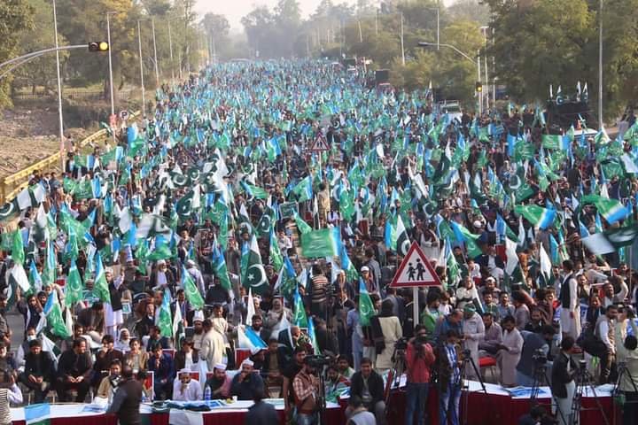 warning sign JI holds effective anti-govt rally Islamabad's Red Zone