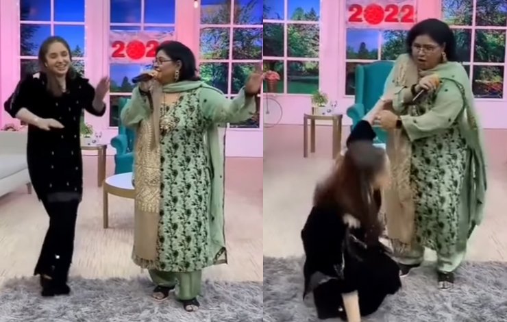 Juggan Kazim recreate Alizey Shah Shazia Manzoor live TV show ramp fall