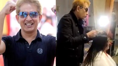 viral video indian hairstylist jawed habib spits on woman head