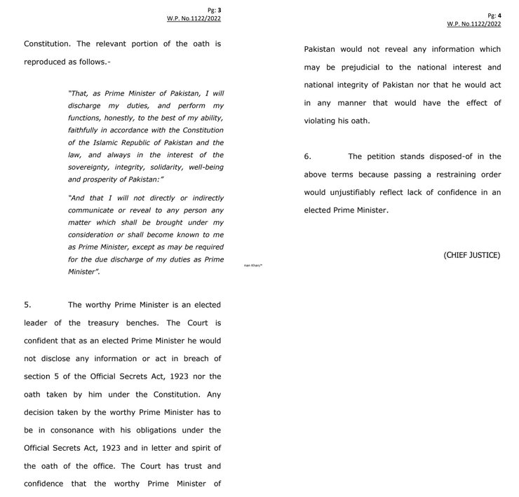 Imran Khan, IHC, Official Secret Act, threatening letter