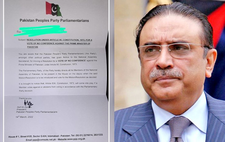 Asif Ali Zardari, PPP MNAs, Article 63-A, no-confidence motion