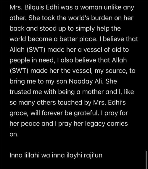 Hadiqa Kiani, Bilquis Edhi, Naaday Ali