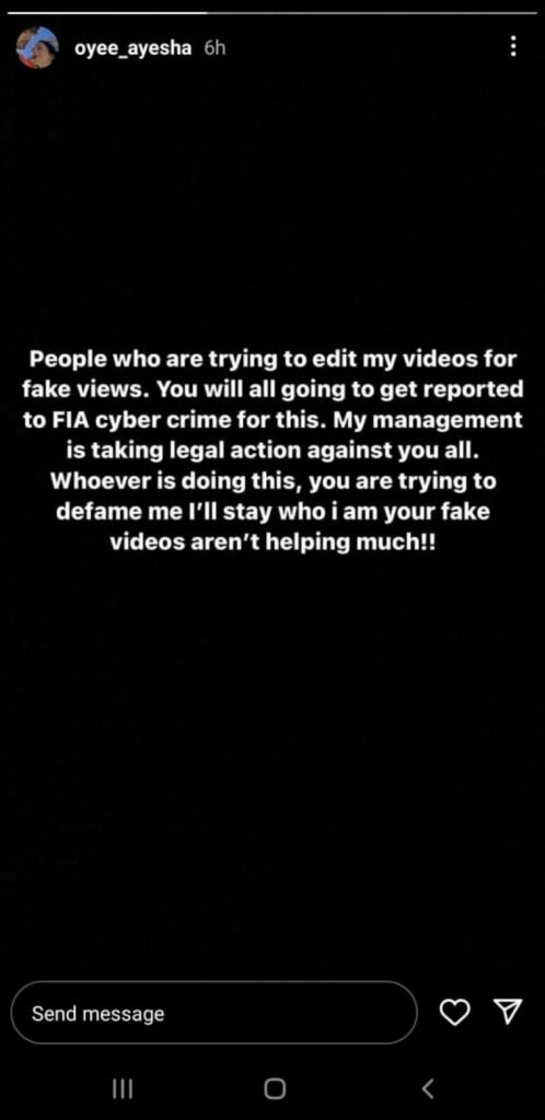 Viral dance girl Ayesha, Ayesha warns legal action