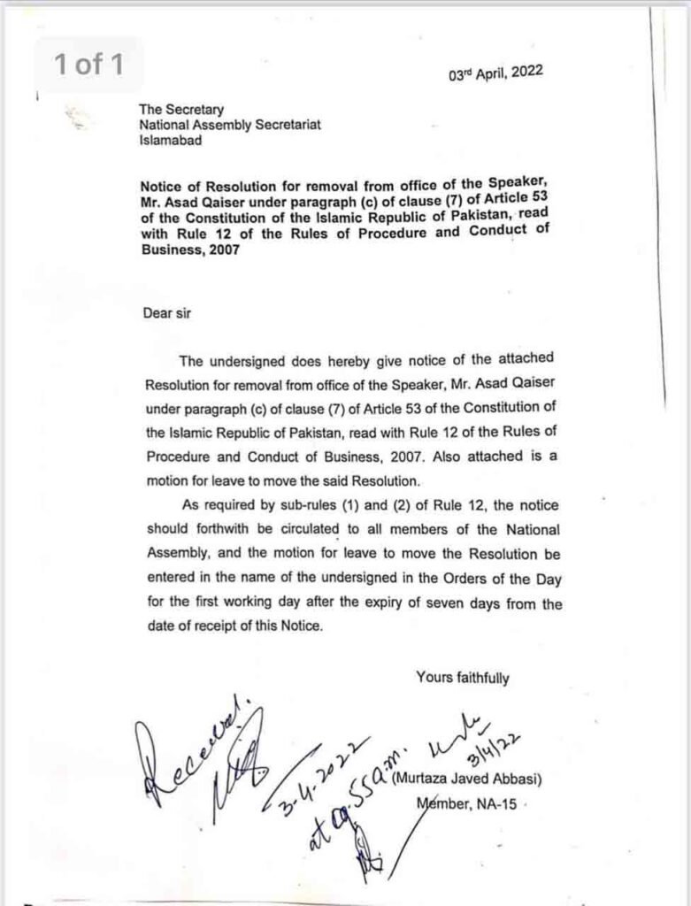 Speaker National Assembly and no-confidence motion