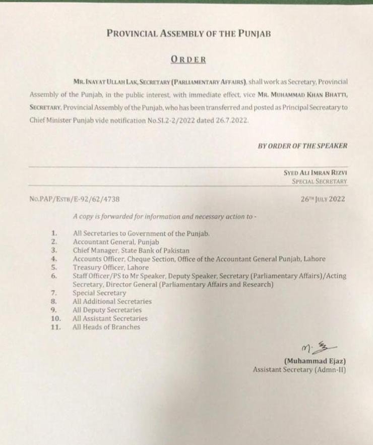 Inayatullah Lak Secretary