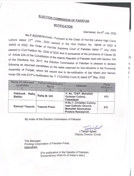 Election Commission, PTI, notification of reserved seats