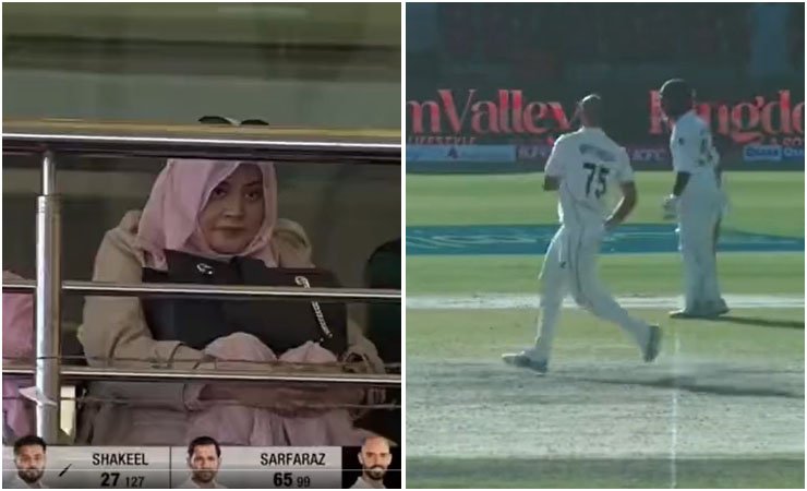 sarfraz ahmed caught red handed watching her wife on screen during match, سرفراز احمد