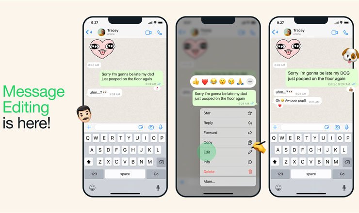 whatsaap msgs edit option, واٹس ایپ