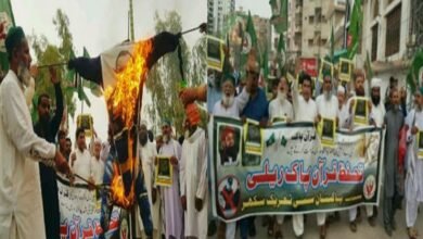 Photo of پاکستان سنی تحریک سکھر کی کال پر سویڈن میں قرآن پاک کی بےحرمتی کے خلاف احتجاجی مظاہرہ